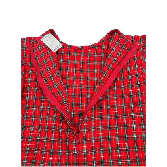 Vintage 80s Youngland Red Plaid Seersucker Dress Bows Lace Collar Size 8 USA - Picture 9 of 12